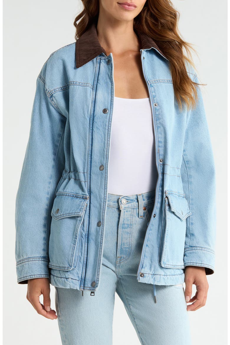 Corduroy Collar Military Jacket, Main, color, LIGHT WASH DENIM