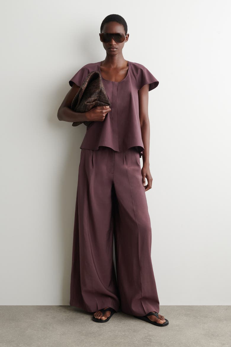 Pleated Modal Wide-leg Trousers, Main, color, DARK RED