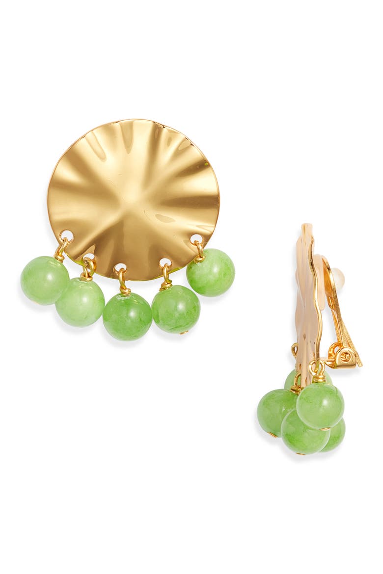 Green Calcite Wave Clip-On Earrings, Main, color, GREEN