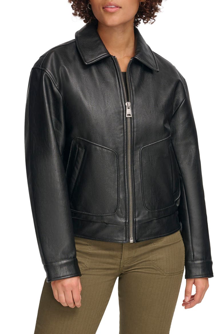 Faux Leather Bomber Jacket, Main, color, BLACK