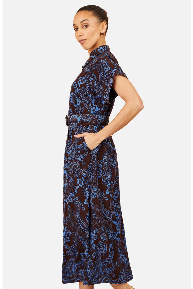 Paisley Belted Midi Shirt Dress, Alternate, color, Brown