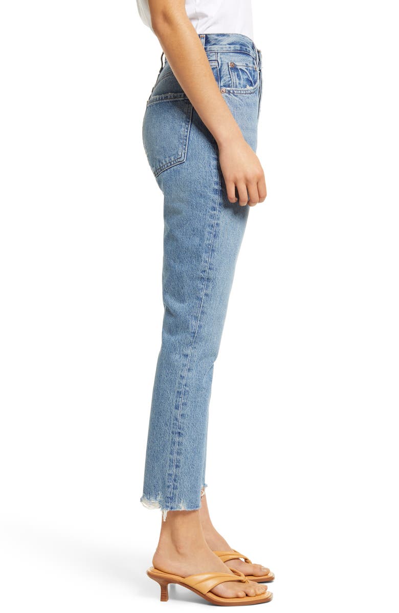 AGOLDE Riley High Waist Chewed Hem Organic Cotton Jeans, Alternate, color,