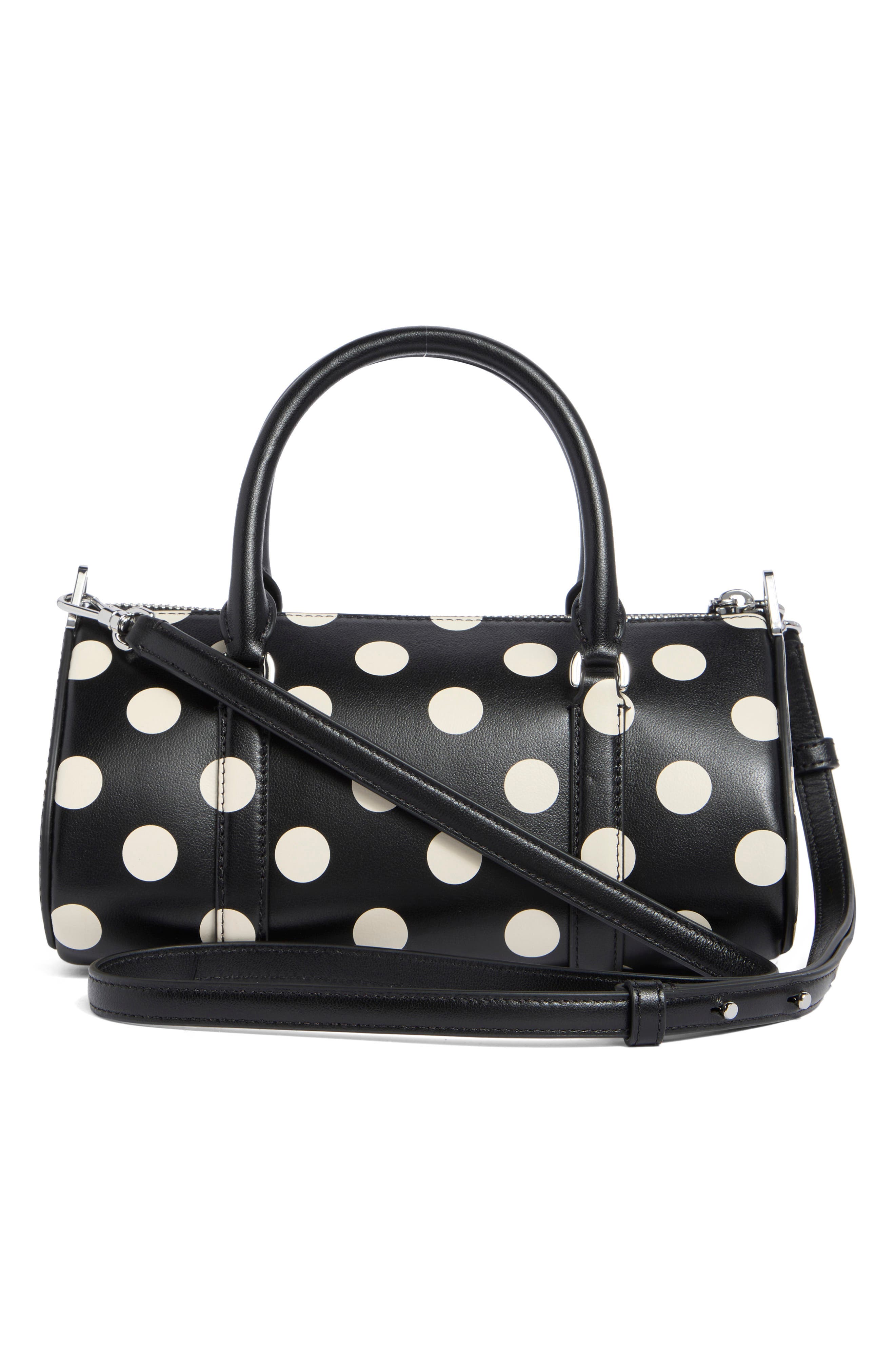 Spade Icon Dot Leather Barrel Bag, Alternate, color, BLACK MULTI