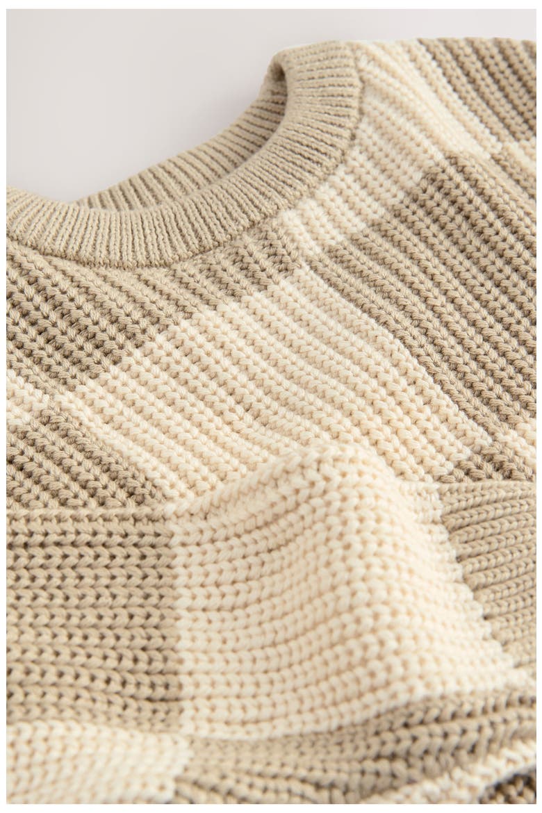 Kids' Checkerboard Cotton Crewneck Sweater, Alternate, color, NEUTRAL