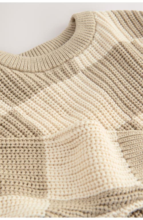 Next Kids' Checkerboard Cotton Crewneck Sweater In Neutral