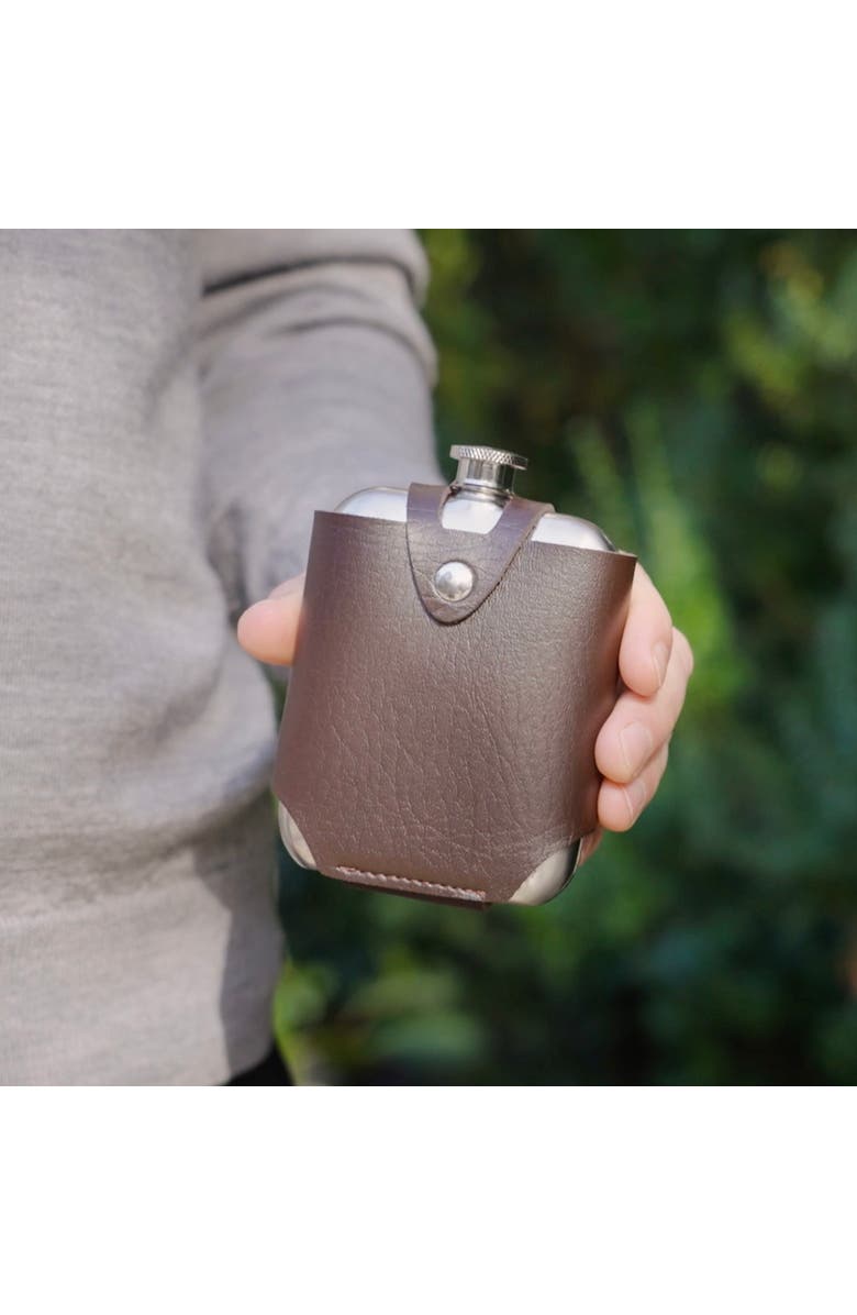 Viski Flask and Traveling Case in Stainless Steel, Alternate, color, Brown