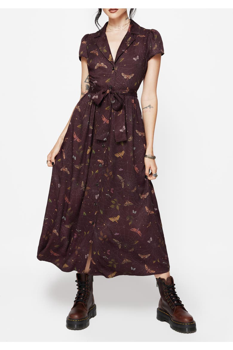 Celia Moth Printed Shirt Dress, Main, color, Dark Red
