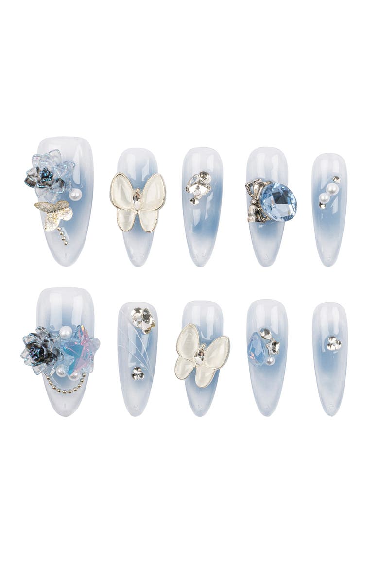 Celestial Butterfly - Long Almond Blue Press-On Nails, Main, color, Blue