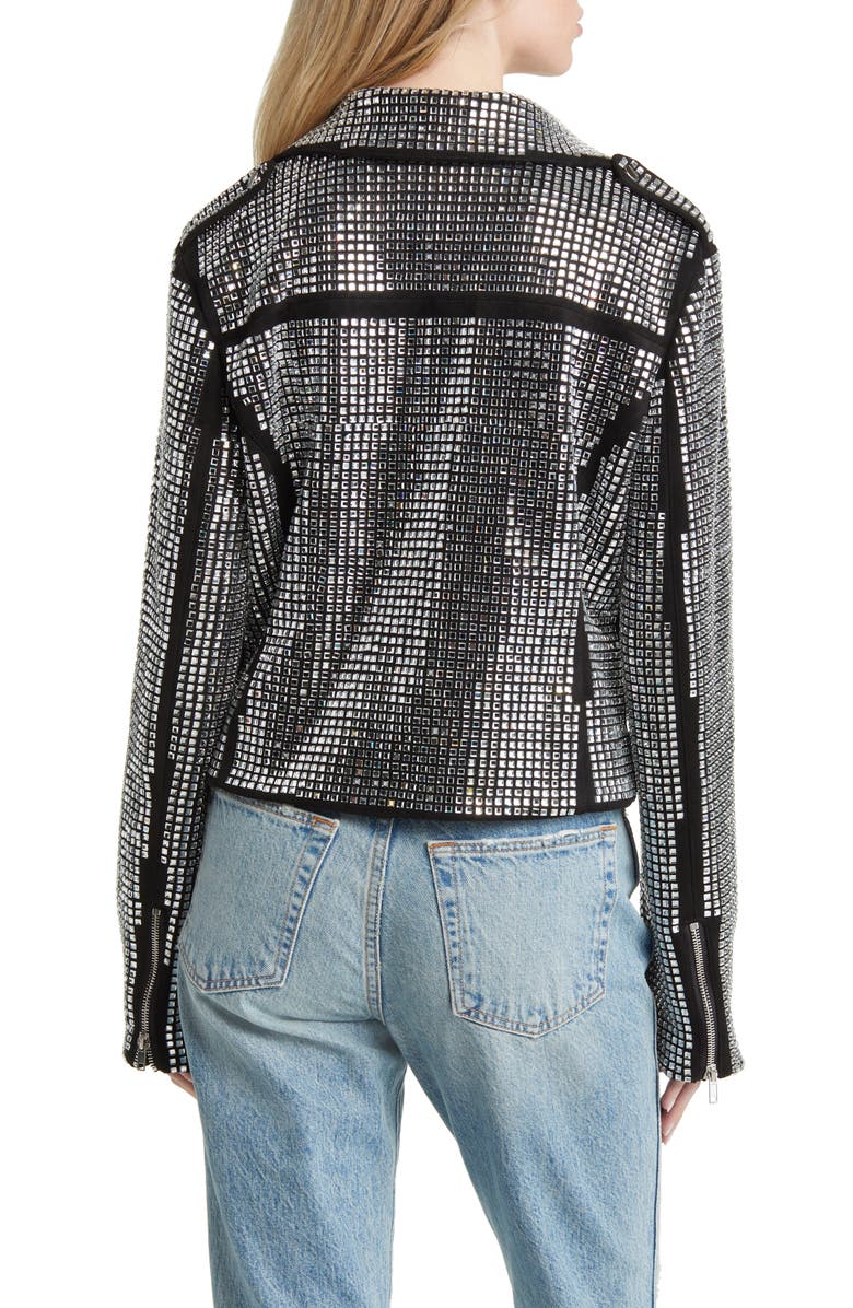 AZALEA WANG Rhinestone Moto Jacket, Alternate, color, Black