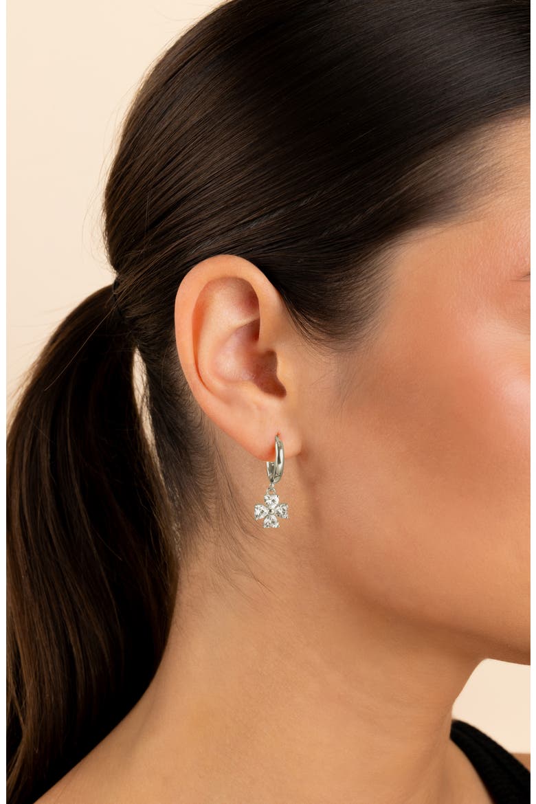 Bria Cubic Zirconia Dangle Huggie Hoop Earrings, Alternate, color, SILVER