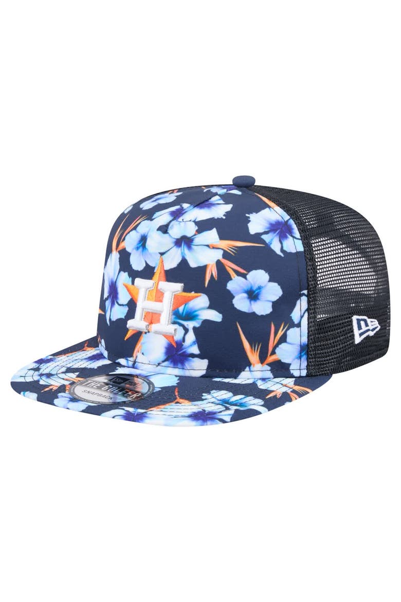 Men's New Era Navy Houston Astros Adventure Pattern Golfer Trucker Snapback Hat, Main, color, Navy