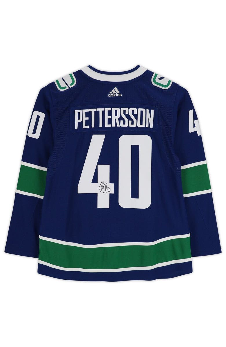 FANATICS AUTHENTIC Elias Pettersson Vancouver Canucks Autographed Blue Adidas Authentic Jersey, Alternate, color, 