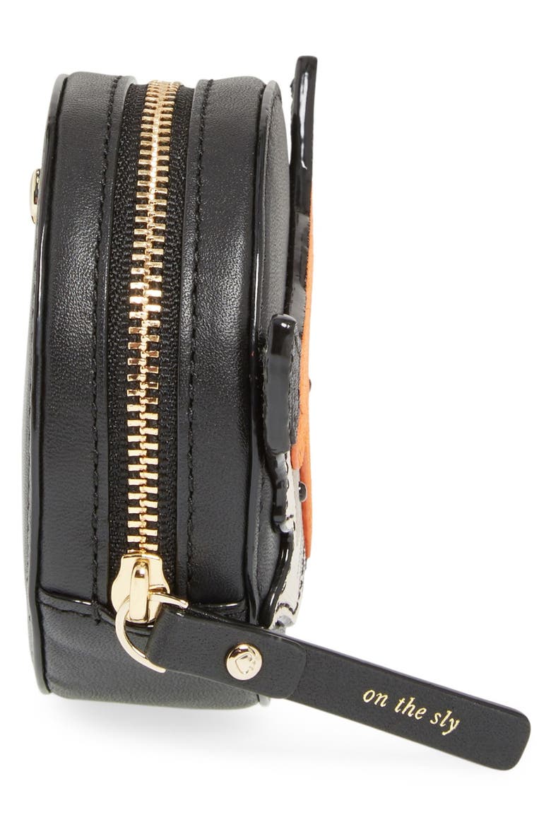 kate spade new york 'blaze a trail - fox' leather coin purse, Alternate, color, BLACK