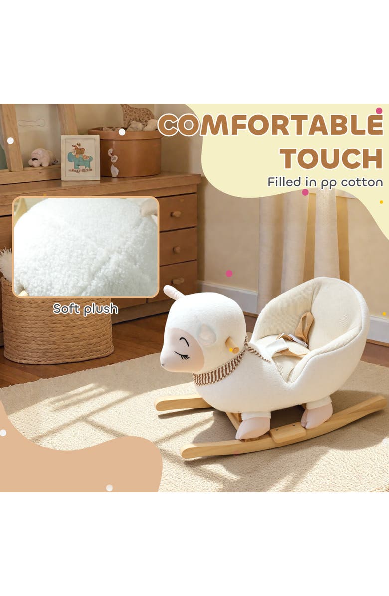 Qaba Baby Rocking Horse Sheep Rocking Horse for Toddlers Plush Stuffed Ride on Animal Rocker with Lullaby Song, Alternate, color, White