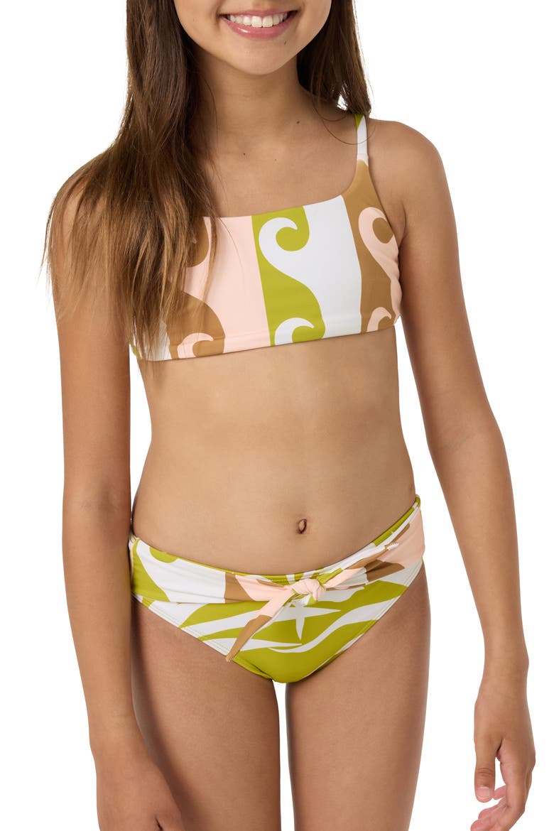 Kids' Skylar Palm Reversible Two-Piece Swimsuit, Main, color, CHARTREUSE
