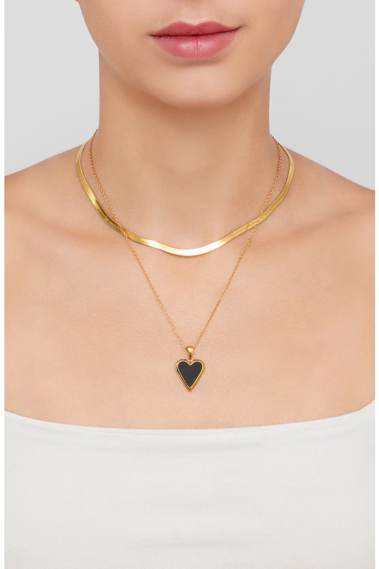 Water Resistant Enamel Heart Necklace, Alternate, color, BLACK