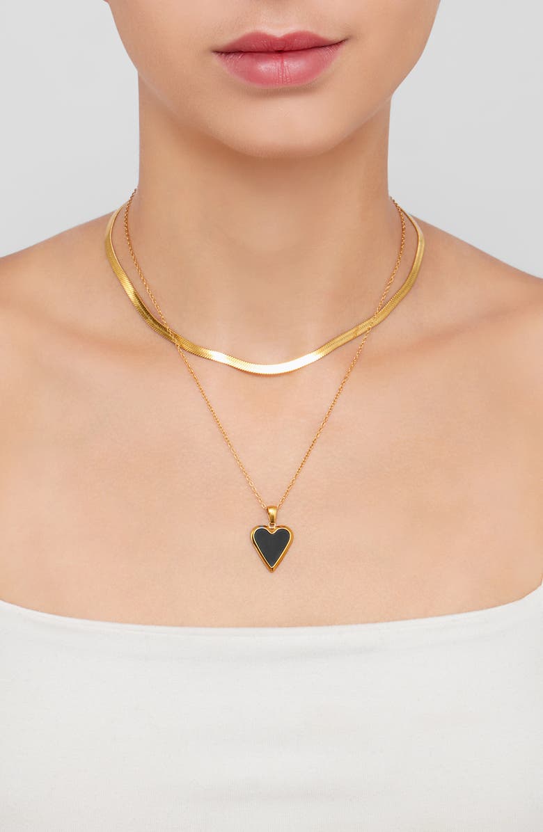 Adornia Water Resistant Enamel Heart Necklace, Alternate, color, Black