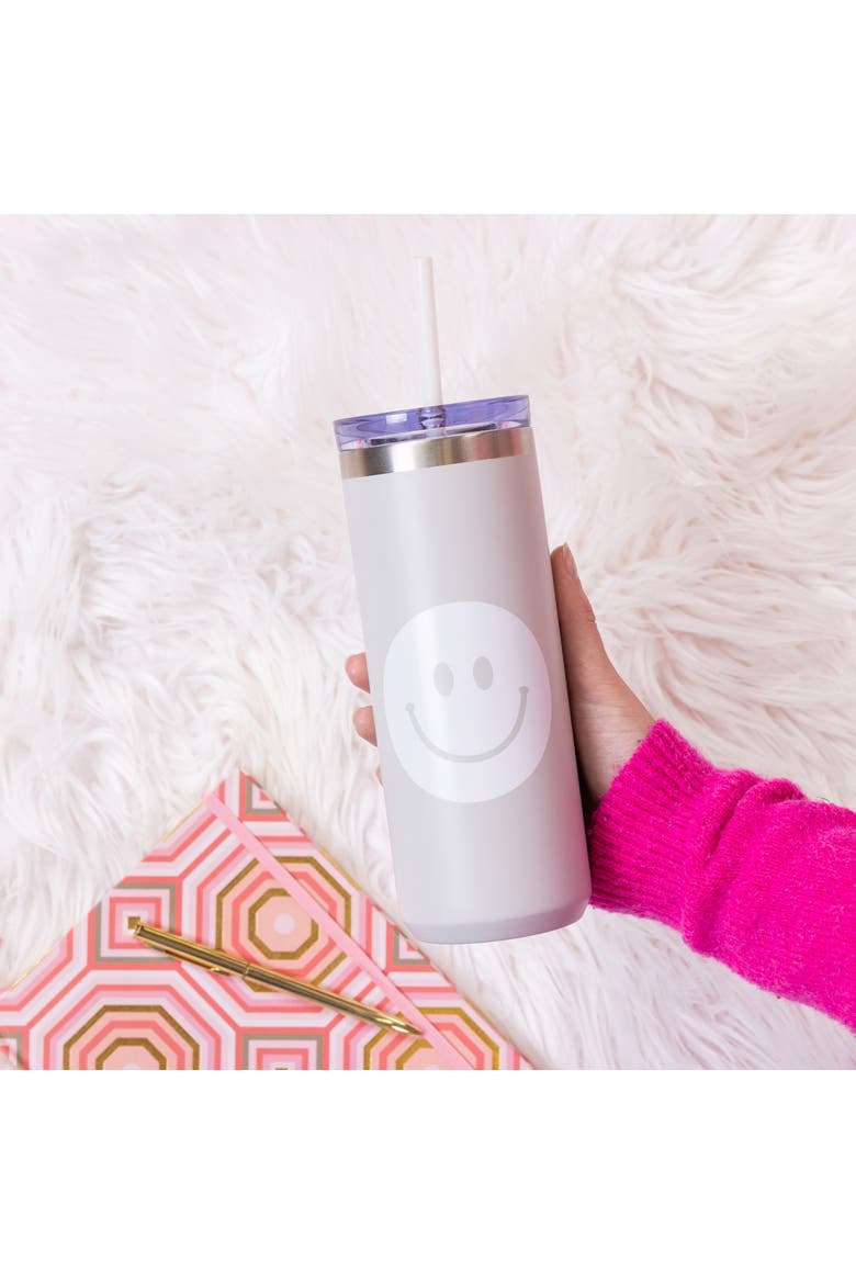 Smiley Tumbler w/ Straw Metal Clear 18 oz, Alternate, color, Clear
