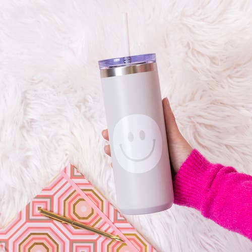 Totalee Gift Smiley Tumbler W/ Straw Metal Clear 18 oz In Transparent