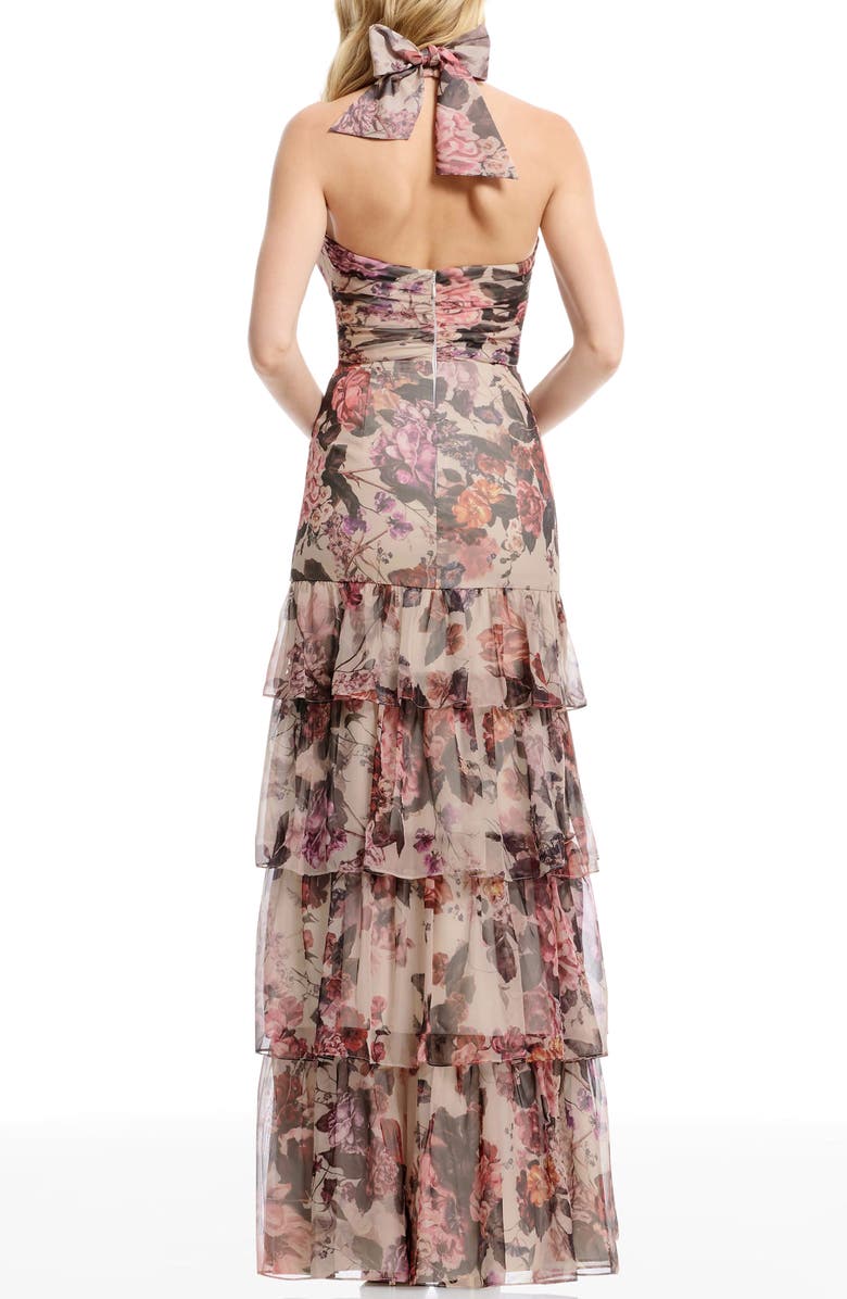 Dress the Population Maya Cutout Halter Evening Gown, Alternate, color, Champagne Multi