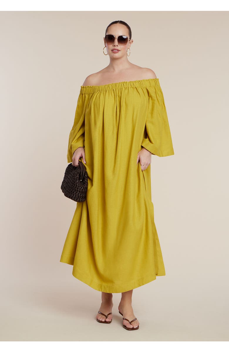 ELOQUII Off The Shoulder Easy Maxi Dress, Alternate, color, Chartreuse