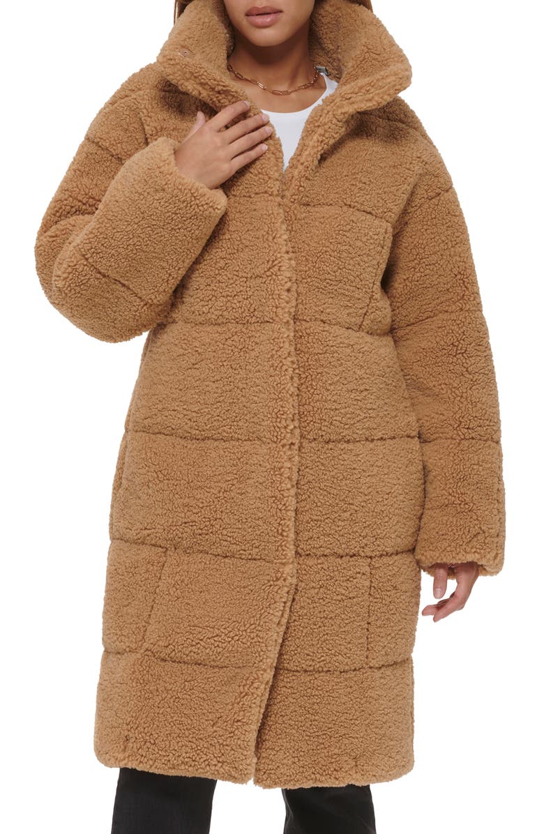 Levi's Quilted Fleece Long Teddy Coat, Main, color, Chestnut