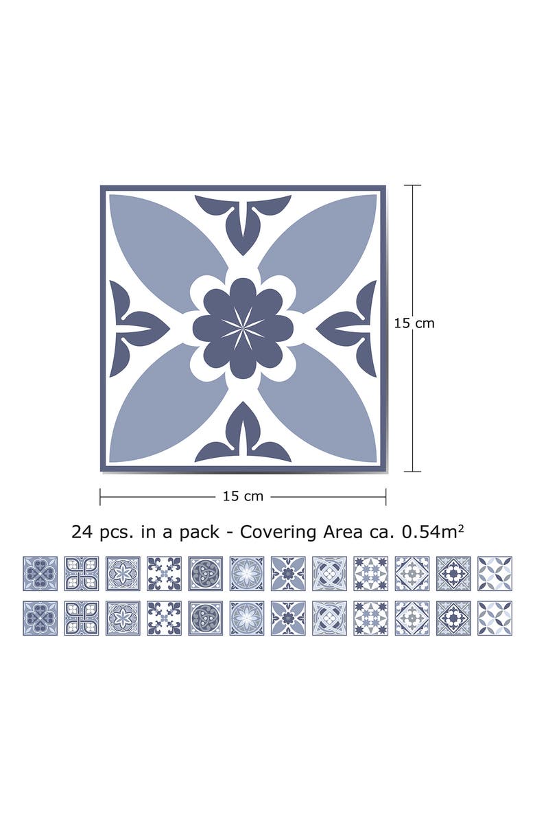 WALPLUS Lisbon Blue 120-Piece Tile Sticker Set, Alternate, color, 