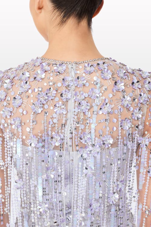Jenny Packham Ruby Sequin-embellished Cape Maxi Dress In Gray