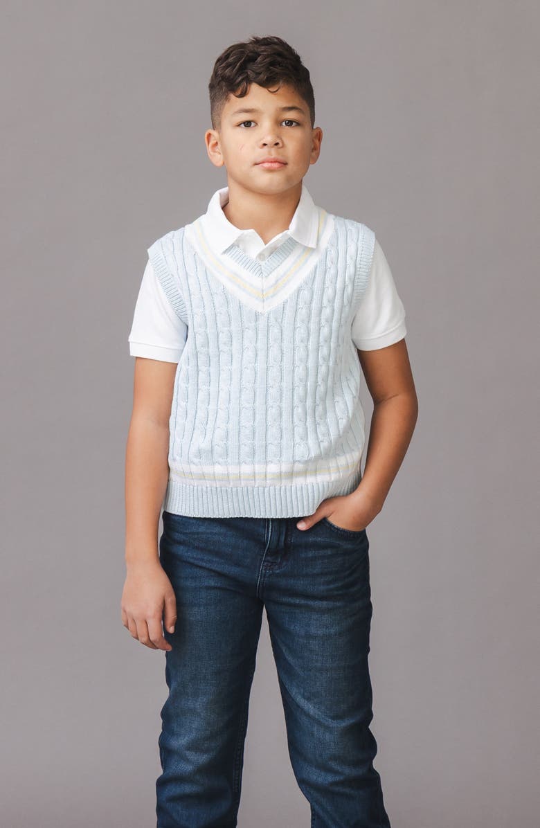 Hope & Henry Kids' Organic V-Neck Cricket Sweater Vest, Alternate, color, Light Blue Heather Cable