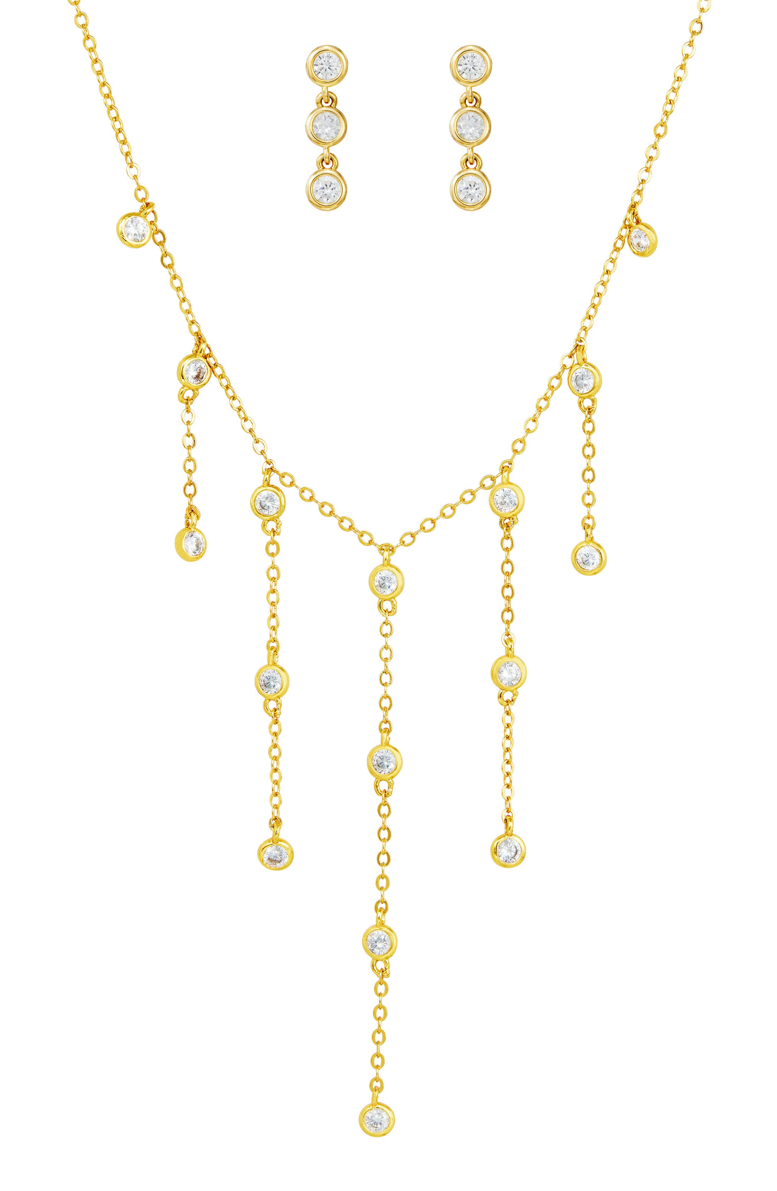Cubic Zirconia Necklace and Drop Earrings Set
