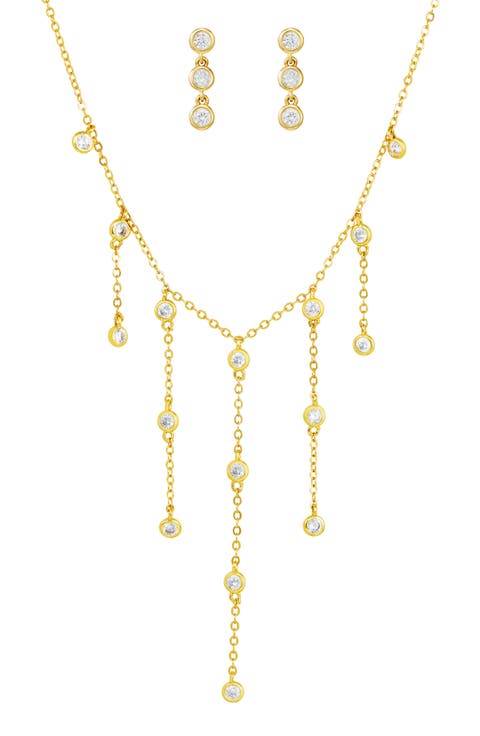 Cubic Zirconia Necklace and Drop Earrings Set