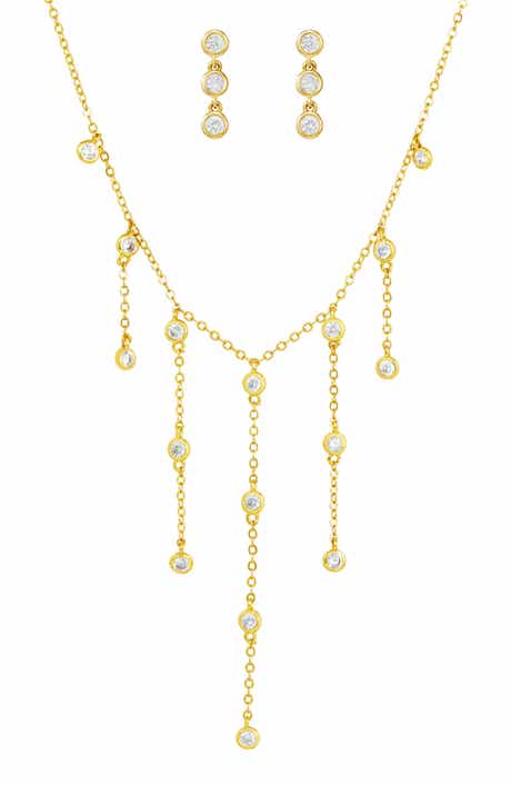 Cubic Zirconia Necklace and Drop Earrings Set