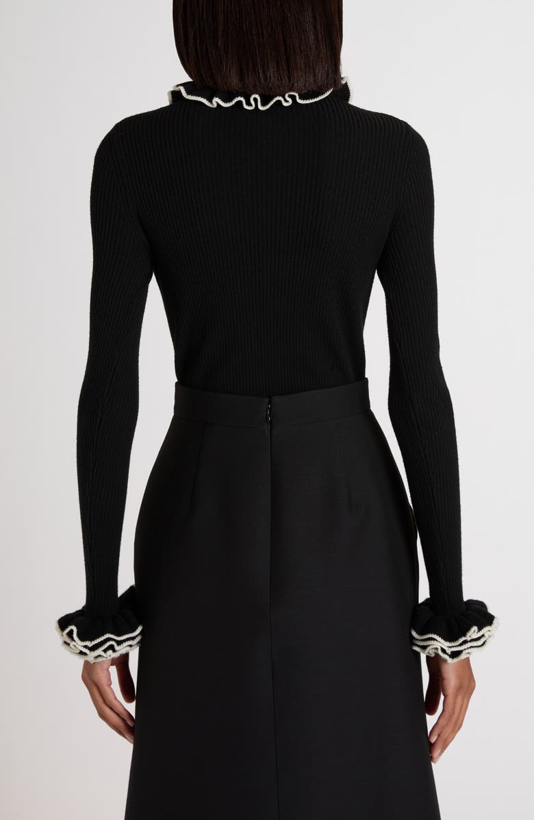 Valentino Garavani Ruffle Trim Rib Virgin Wool Sweater, Alternate, color, Ivory/ Black