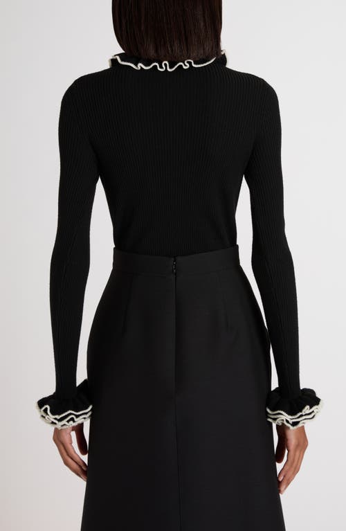 Valentino Garavani Ruffle Trim Rib Virgin Wool Sweater