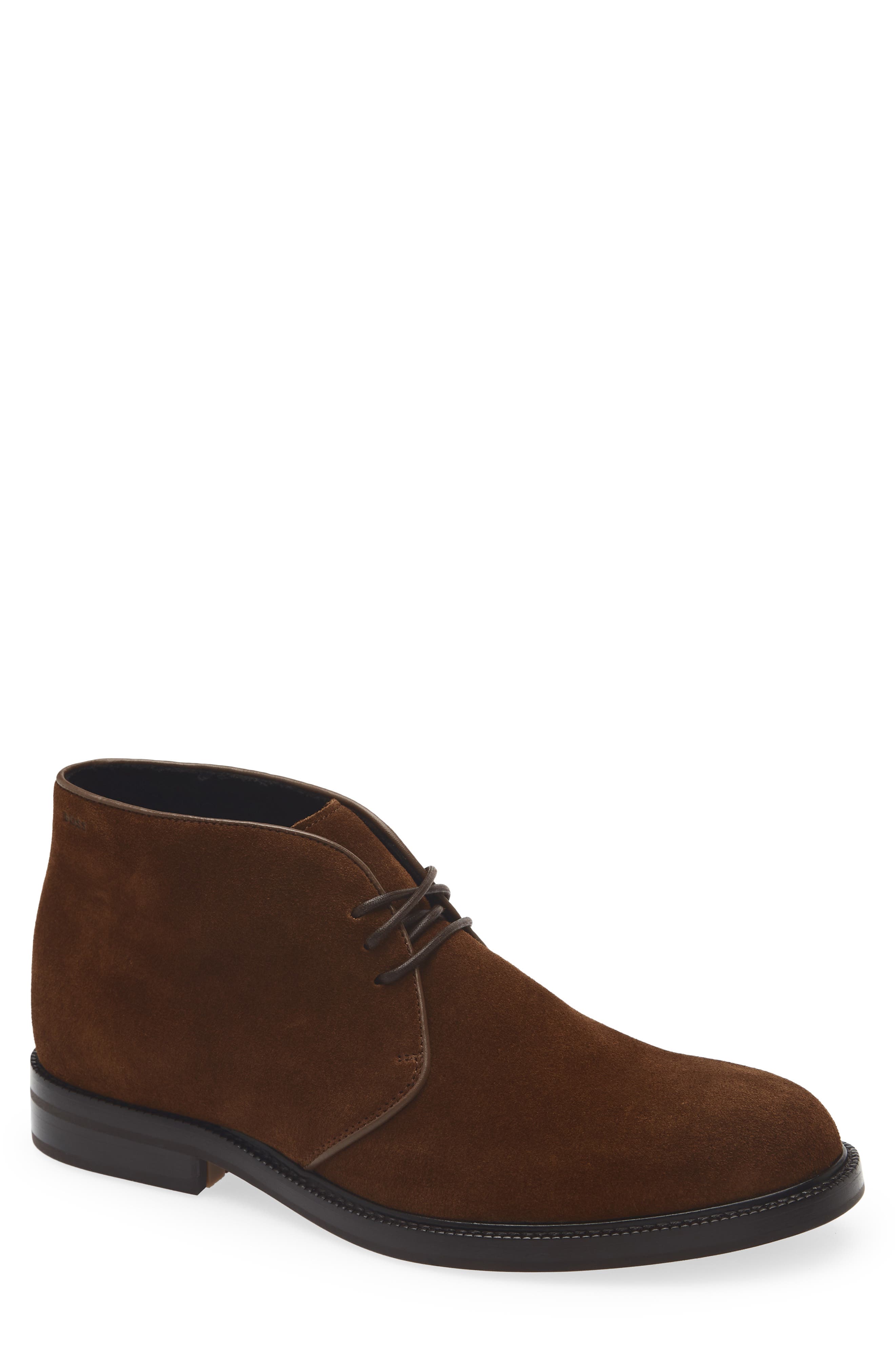 BOSS Dresletic Suede Chukka Boot, Main, color, Dark Brown