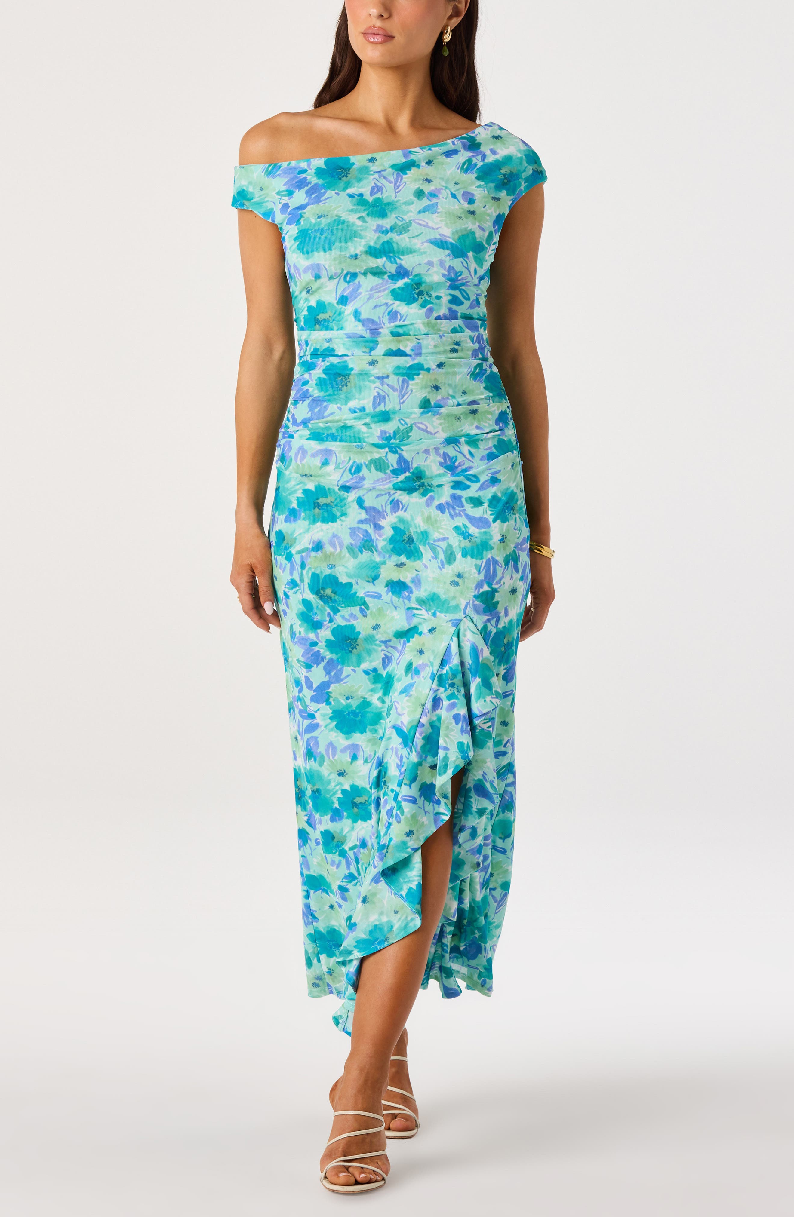 Ruched One-Shoulder Maxi Dress