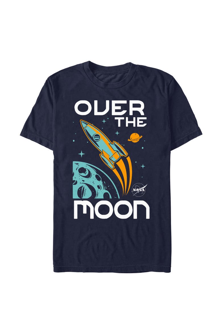 Men's NASA Over the Moon Spaceship  Graphic T-Shirt, Main, color, Navy Blue
