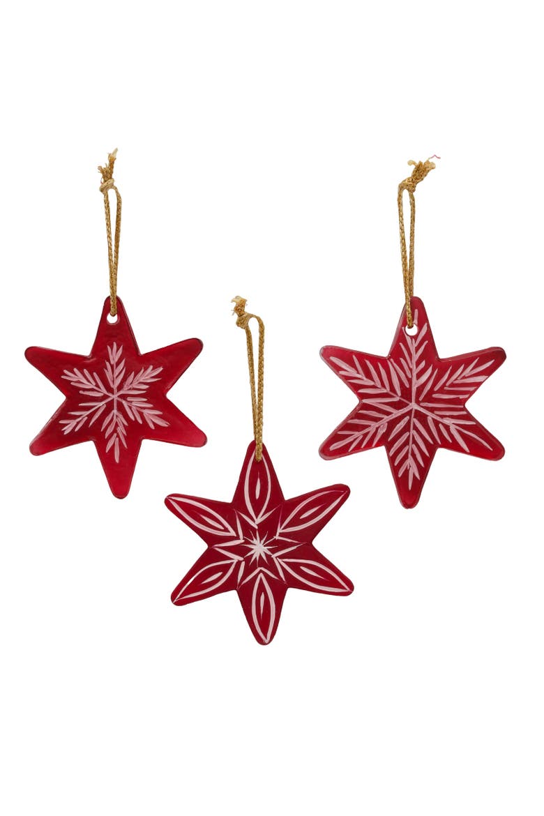 Red Glass Star Christmas Tree Ornament Set of 3, Main, color, Red