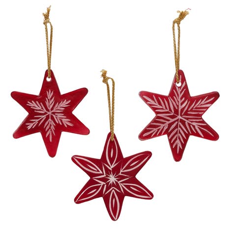 Red Glass Star Christmas Tree Ornament Set of 3