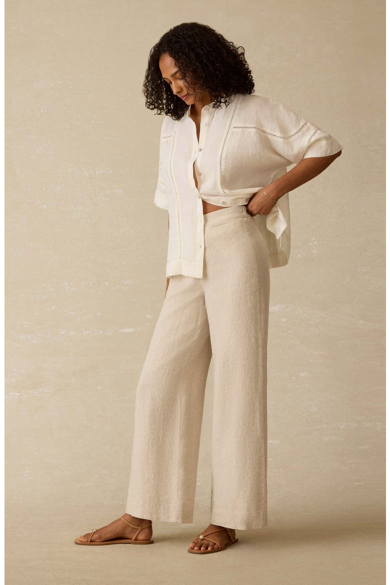 Luna Lattice Inset Linen Shirt, Alternate, color, WHITE