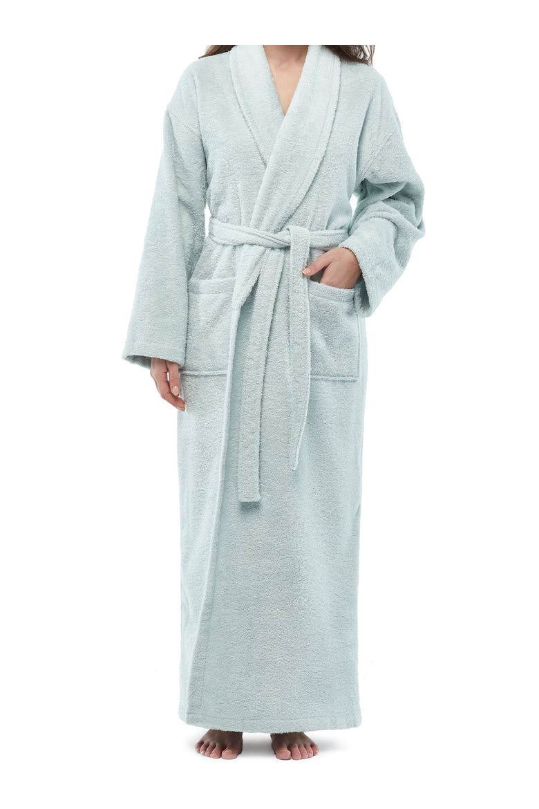 Womens Classic Shawl Collar Ankle Length Terry Bathrobe, Main, color, Seafoam