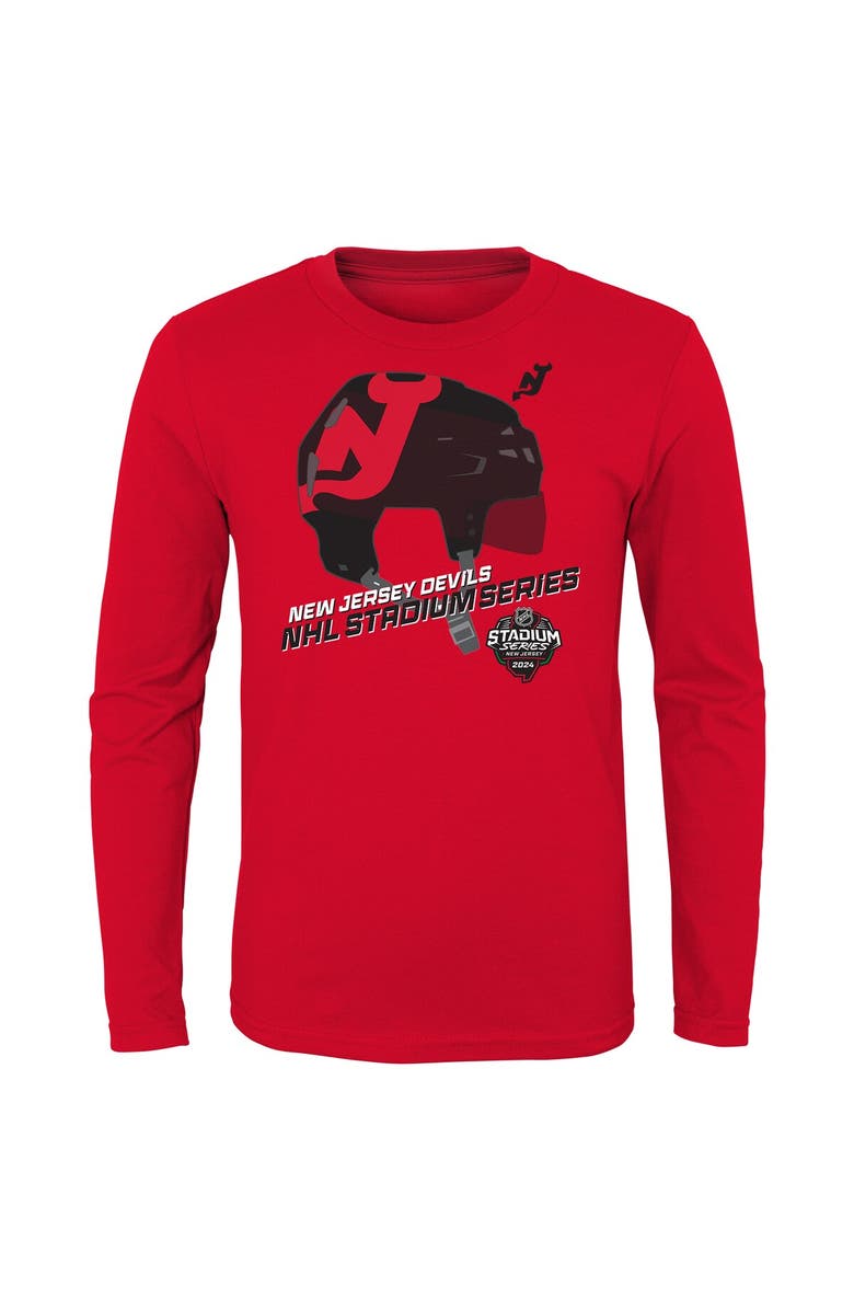 Outerstuff Youth Red New Jersey Devils 2024 NHL Stadium Series Helmet Logo Long Sleeve T-Shirt, Alternate, color, Red