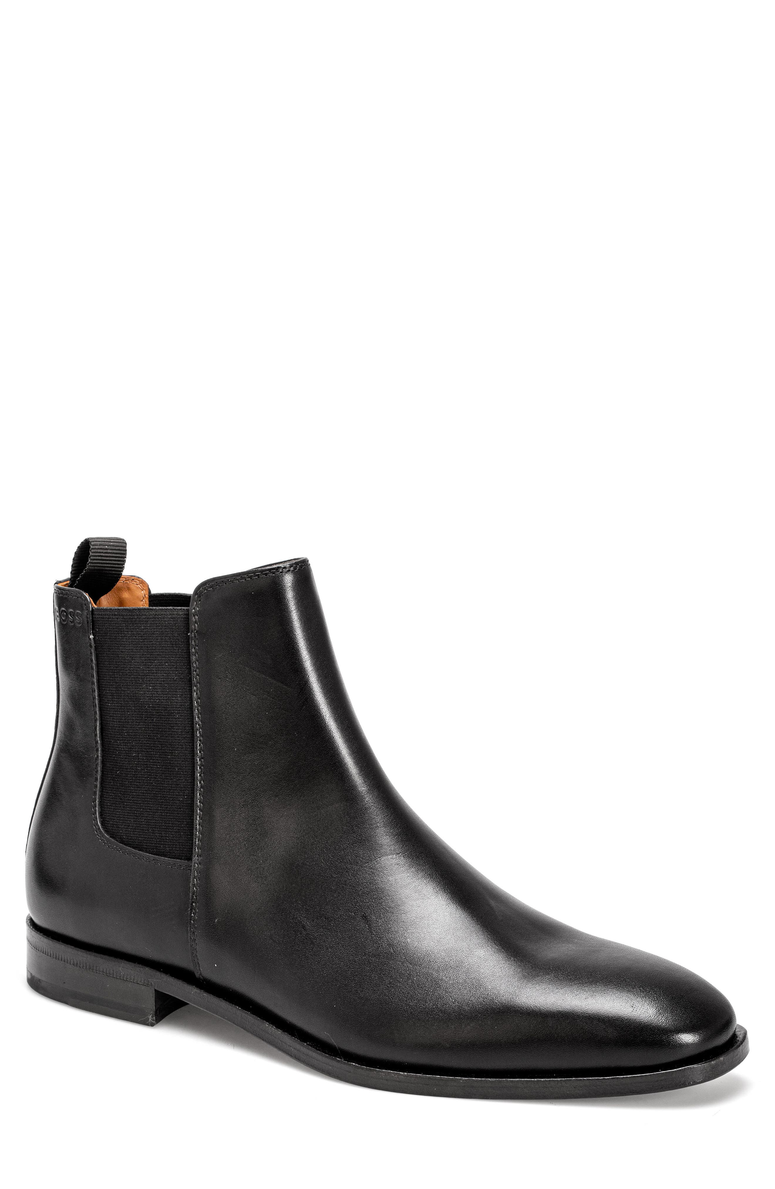 BOSS Lisbon Chelsea Ankle Boots Men 8 Black Leather Dress Shoes Elastic Italy Classic Chelsea Black Leather Boots main image 4