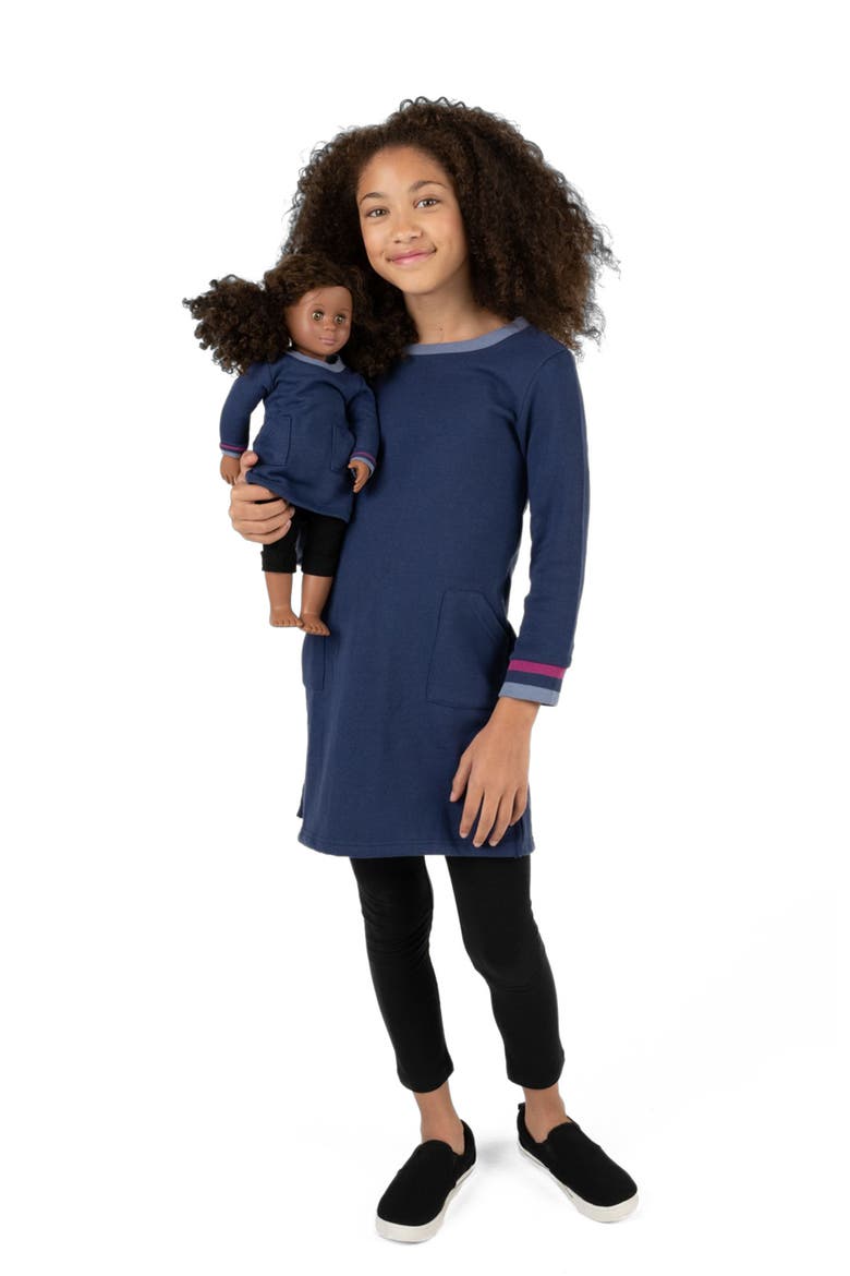Girls Sweatshirt Dress with Matching Doll Dress, Alternate, color, NAVY