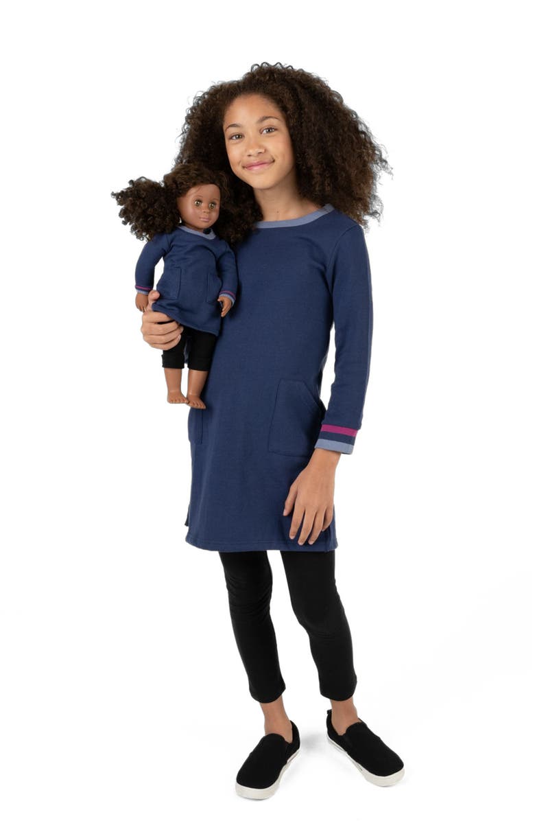 Leveret Girls Sweatshirt Dress with Matching Doll Dress, Alternate, color, Navy