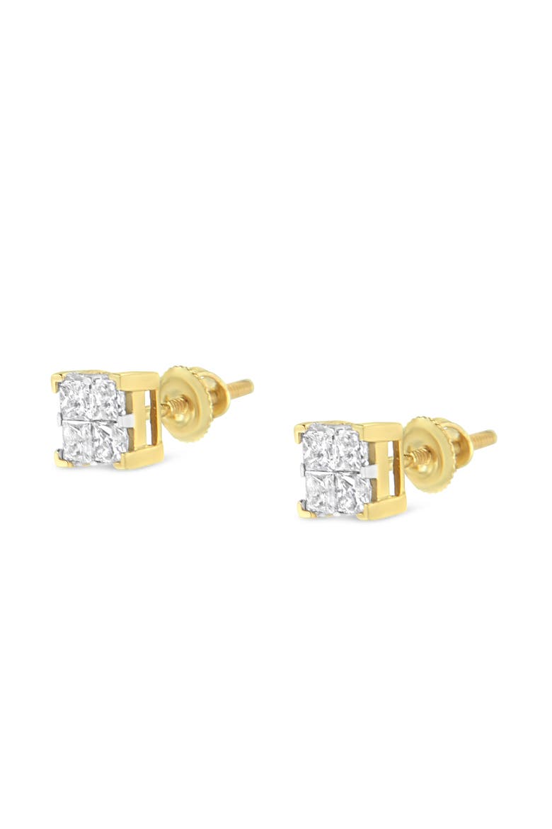 10K Yellow Gold 3/4 Ct Invisible Princess Composite Square Stud Earrings, Alternate, color, Yellow