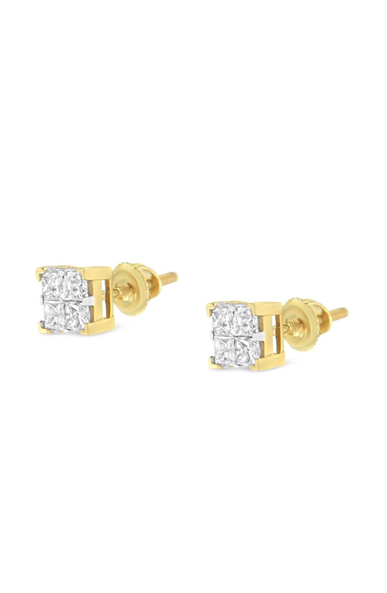 Haus of Brilliance 14K Yellow Gold 3/4 Ct Invisible Princess 4 Stone Square Stud Earrings, Alternate, color, Yellow