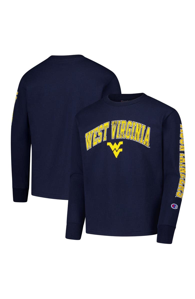 Champion Youth Champion Navy West Virginia Mountaineers Distressed Arch Over Logo Long Sleeve T-Shirt, Main, color, Navy