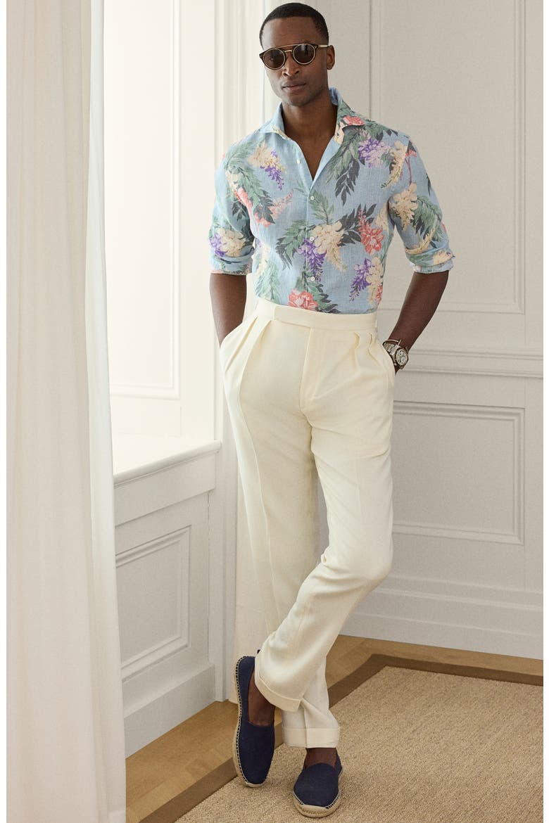 Palma Floral Linen Button-Up Shirt, Alternate, color, BLUE MULTI