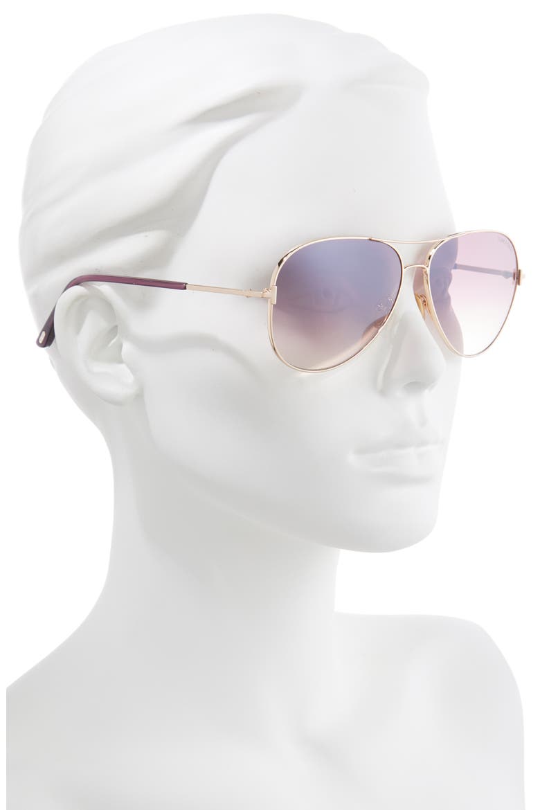 Clark 61mm Gradient Aviator Sunglasses, Alternate, color, ROSE GOLD/ BORDEAUX MIRROR